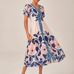 ADOR Pink and Navy Floral Maxi Dress